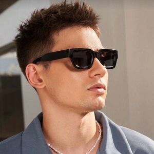 Retro Slim Rectangle Sunglasses Black Unisex UV400 Modern Street Style